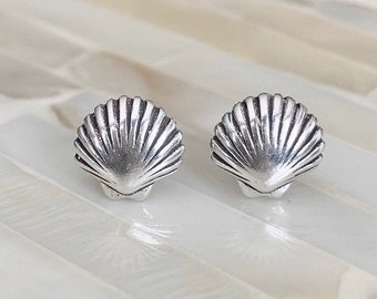 Clam Shell Earrings- Sterling Silver Earrings- Beach Jewelry- Summer Jewelry- Ocean Jewelry- Little Girl Earrings- Stud Earrings
