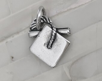 Graduation Cap Charm- Graduate Gift- Graduation Jewelry- Senior High School- College Graduate- Masters- PHD- Sterling Silver