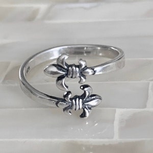 Fleur de Lis Adjustable Ring- Sterling Silver-fleur de Lis Jewelry- Fleur De Lis Gifts- New Orleans Jewelry- Christmas Gift- Friend Gift