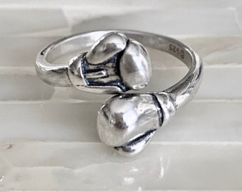 Boxing Ring- Boxing Gloves Ring- Kick Boxing- Cancer Fighter Gift- Kick Boxer Gift- Boxing glove jewelry- Adjustable Size- Sterling Silver