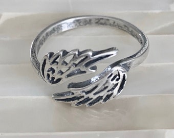 Sterling Silver Angel Wings Ring – Adjustable Memorial Jewelry