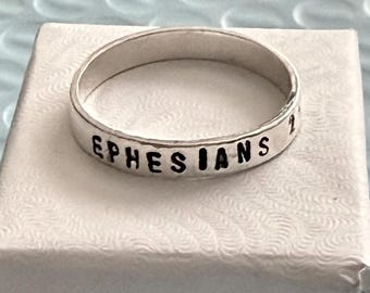 Personalized Sterling Silver Bible Verse Ring – Hand Stamped Scripture