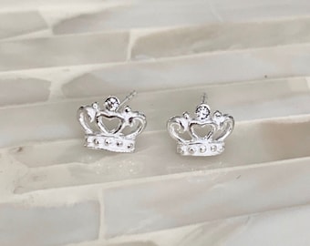 Tiara  Earrings- Sterling Silver- Crown Earrings- Princess Jewelry- Pageant Gift- Stud Earrings- Birthday Gift- Girls Christmas Gift
