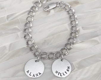 Name Charm Bracelet- Kids name charm- Child's name charm- Mothers Bracelet- Grandma Bracelet- Sterling Silver- Hand Stamped- GIft for her