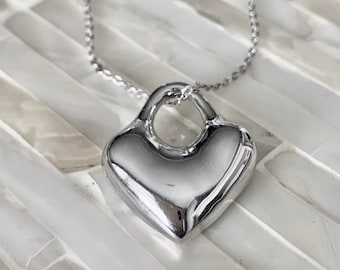 Heart Necklace- Sterling Silver- heart charm- love jewelry- Daughter- Mother- Valentine's Day - Anniversary- Gifts for Her
