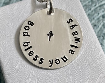 Religious faith Necklace- Bible Verse- Inspirational- Christian Gift- Cross stampe- Sterling Silver- Hand Stamped