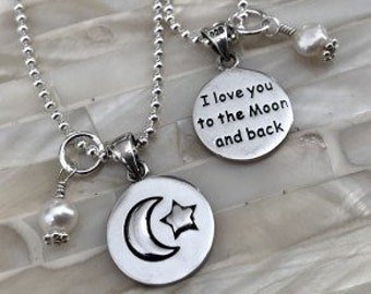 I love you to the moon and back Necklace- Gift for daughter- Mother daughter jewelry- Valentine's Day, Christmas Gift- Sterling Silver