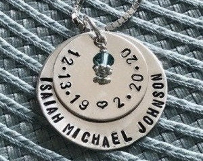 Personalized Memorial Necklace- Name- Birthdate- Loss Date- Remembrance Necklace- Memorial Gift- Mother's Necklace- Sterling Silver
