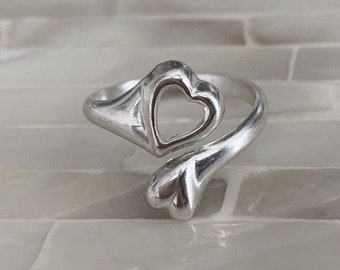 Heart Ring - Open closed heart-  Sterling Silver- Couples Ring- Lovers Jewelry- Promise Ring- Girlfriend Jewelry- Valentine's Day gift