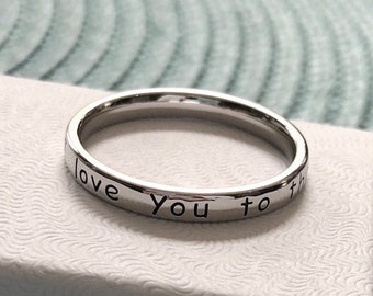 I love you to the moon and back Ring- Moon & Back-Sterling Silver- Stackable Ring- Mom Ring- Daughter Ring-Valentines- Christmas Gift