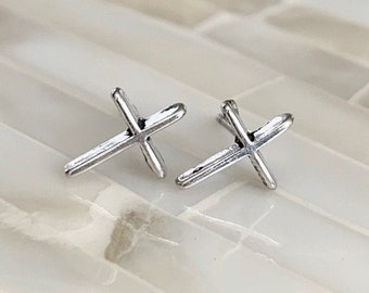 Cross Earrings- Religious- Faith Jewelry- Sterling Silver- Stud posts- Baptism- Christian- Christmas Gift