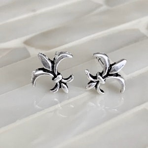 Fleur De Lis Earrings-New Orleans Earrings- Good Luck Earrings- Flower Birthday Gift- Sterling Silver- Stud Earrings- Christmas Gift