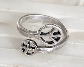 Peace Sign Heart Ring Sterling Silver 925 Symbol Fashion Jewelry Gift Selectable