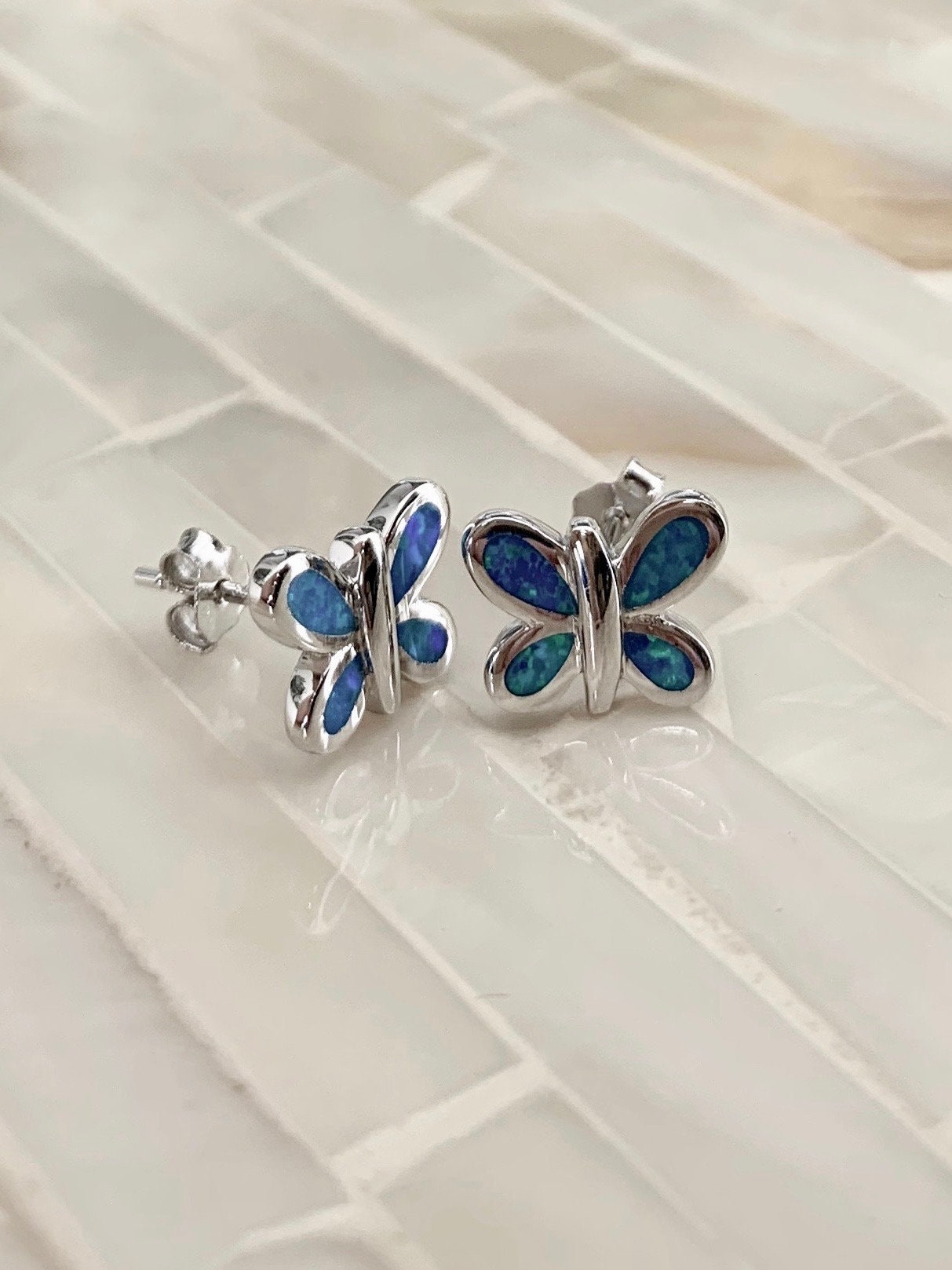 Butterfly Earrings Blue Butterfly Earrings Sterling Silver Etsy