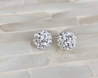 Crystal Stud Earrings- CZ earrings- Sparkle-Wedding Jewelry- Sterling Silver- Little Girl- Beach jewelry- Birthday Gift- Daughter Jewelry