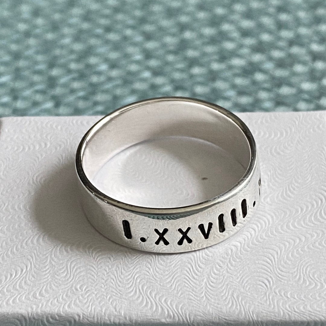 Sterling Silver Roman Numeral Ring - Personalized Date Jewelry - Etsy