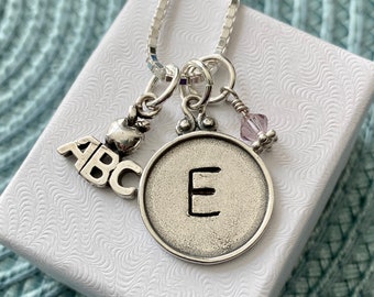 Teacher Personalized Necklace-Student Teacher Gift- Principal Gift-Retirement Jewelry- Sterling Silver- Christmas Gift- ABC Name Jewelry