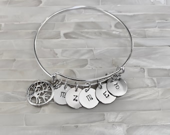 Family Tree Initial Bracelet- Personalized Charm Bracelet- Family Jewelry- Mothers Gift- Grandmothers Bracelet- Sterling Silver