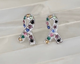 Autism Earrings- Awareness Ribbon Studs- Sterling Silver - Autism Awareness Gift-Autism Gift- Teacher gift- Autism Stud Earrings