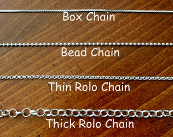 Sterling Silver Chain - Pick Your Length and Style: 16" , 18", 20" or 24" - Box, Bead, Thin Rolo, Figaro or snake -Charm Chain- Gift