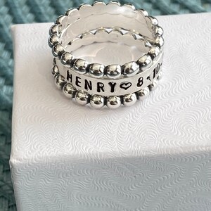 Personalized Ring- Mother&#39;s- Name Ring Stacking Ring Set- Gift for her- Anniversary Gift- Custom Ring- Child&#39;s Name- Sterling Silver