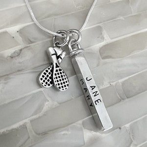 Tennis Necklace- Tennis Players Personalized Name or Team Charm- Tennis Jewelry Gift- Tennis Coach Gift- Sterling Silver- Hand Stamped