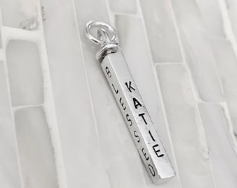 Personalized Name Bar Pendant- Hand Stamped -Sterling Silver- Custom Name Tag- Childs Name Charm- Mother's Christmas Gift