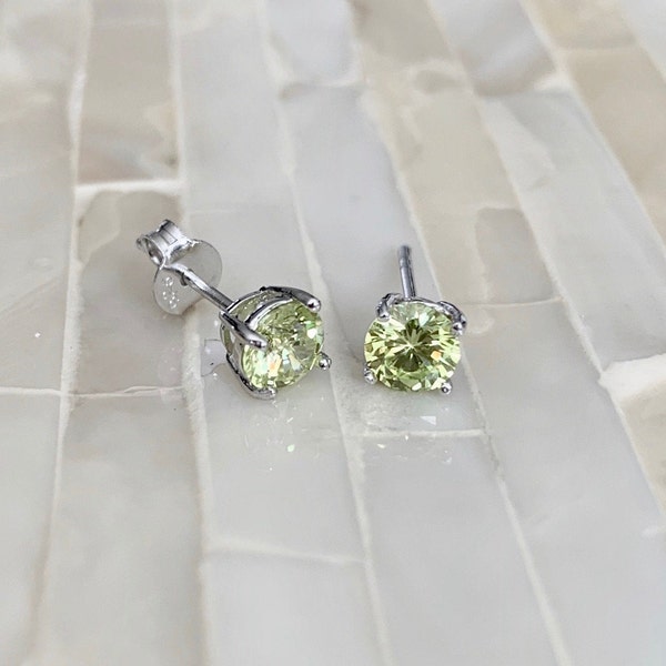 August Birthstone Earrings - Peridot - Sterling Silver- August Birthday- Stud Earrings- Birthday Present- Christmas Gift- Gift for her