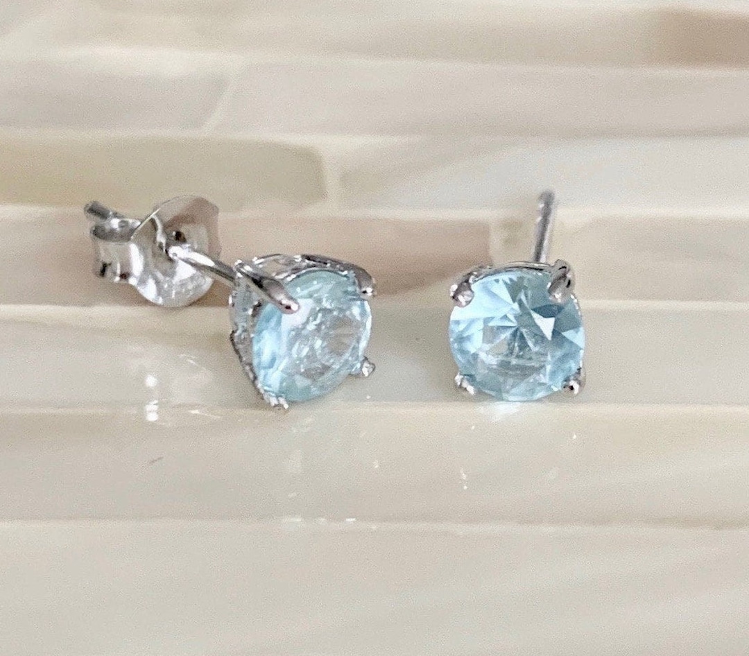 March Birthstone Earrings- Aquamarine- Sterling Silver -march Birthday ...