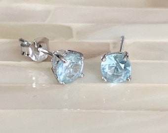 March Birthstone Earrings- Aquamarine- Sterling Silver -March Birthday Gift- Birthstone Stud Earrings- Birthday Present- Christmas Gift