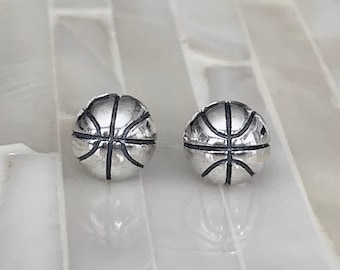 Basketball Stud Earrings- Sterling Silver-Basketball Player jewelry-Basketball Coaches Gift- Basketball gift- Girl Jewelry- Christmas Gift