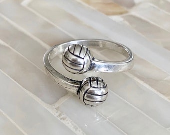 Sterling Silver Volleyball Ring - Adjustable Band, Team Gift