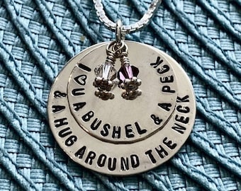 I Love you A Bushel and Peck Necklace - Mother's Necklace, Grandma Necklace- Child's birthstone- Mother's Day gift - Sterling Silver