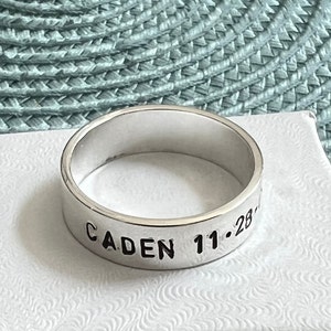 Family Name Birthday Personalized Ring- Sterling Silver hand stamped- All family members names