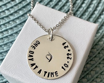 One Day at a Time Necklace- Recovery Gift, Support Gift- Personalized Recovery Date-Eating Disorder- NEDA- anorexia- bulimia