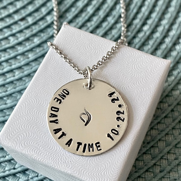 One Day at a Time Necklace- Recovery Gift, Support Gift- Personalized Recovery Date-Eating Disorder- NEDA- anorexia- bulimia