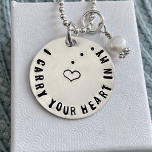 Memorial Necklace- Remembrance Gift- I Carry Your Heart In My Heart Necklace- Loss of Loved One- Birthstone- Personalize- Sterling Silver