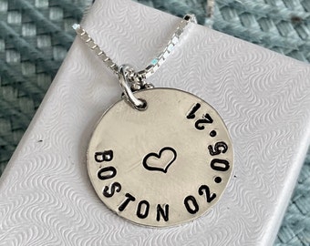 Personalized Charm Necklace- Name, Date, Birthdate- Hand Stamped- Graduation, Baby Gift- Mom Necklace- Gift for her