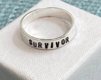 Cancer Survivor Ring- Personalized Ring- Survivor Gift- Custom name ring- Inspirational Gift- Sterling Silver- Hand Stamped