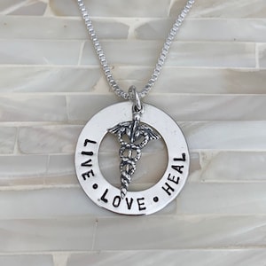 Personalized caduceus charm necklace- Graduation Gift- Nursing school, Med School- Front line appreciation gift- Gift for nurse, Doctor