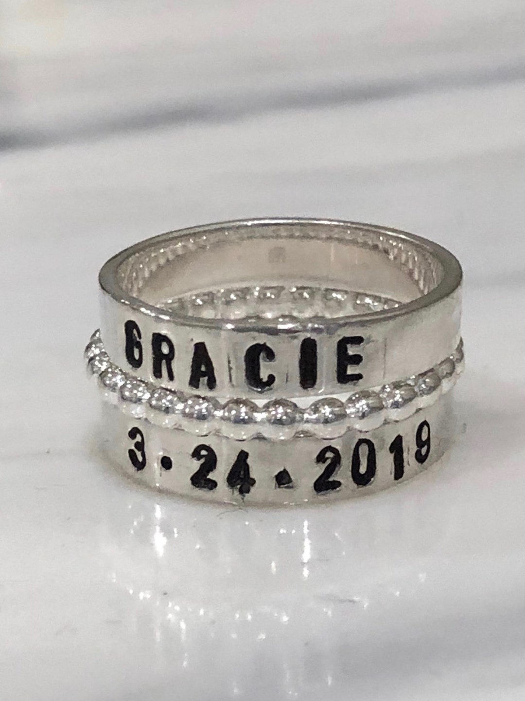 Stacking Rings Personalized Personalized Sterling Silver Stacking Name Rings - Hand Stamped Mother ...
