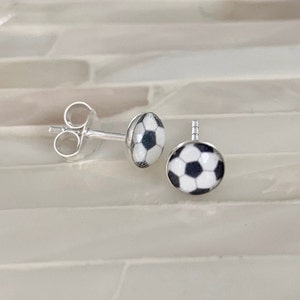 Soccer Stud Earrings-  soccer balls -Sterling Silver Player- Soccer gift- Team Gift- Soccer Jewelry- Small stud earrings