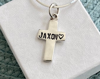 Personalized Cross Necklace- Name or Date Charm- Christian Jewelry Gift- Baptism- First Communion- Confirmation- Reconciliation