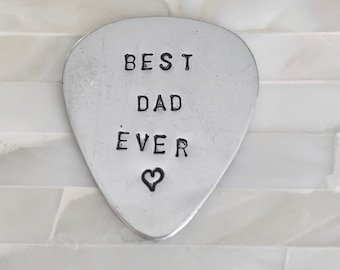 Personalized Guitar Pick-  Gift for Dad- Sterling Silver- Best Dad Ever- Names of Children- Hand Stamped- Father's Day gift