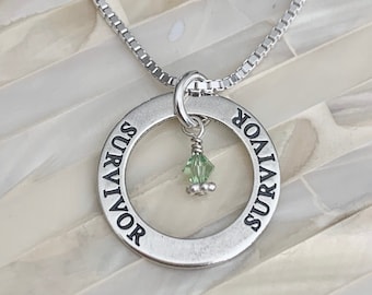 Survivor Necklace- Survivor Gift- Cancer Survivor- Remission Gift- Customize Color- Awareness Color- Sterling Silver- Birthday Gift