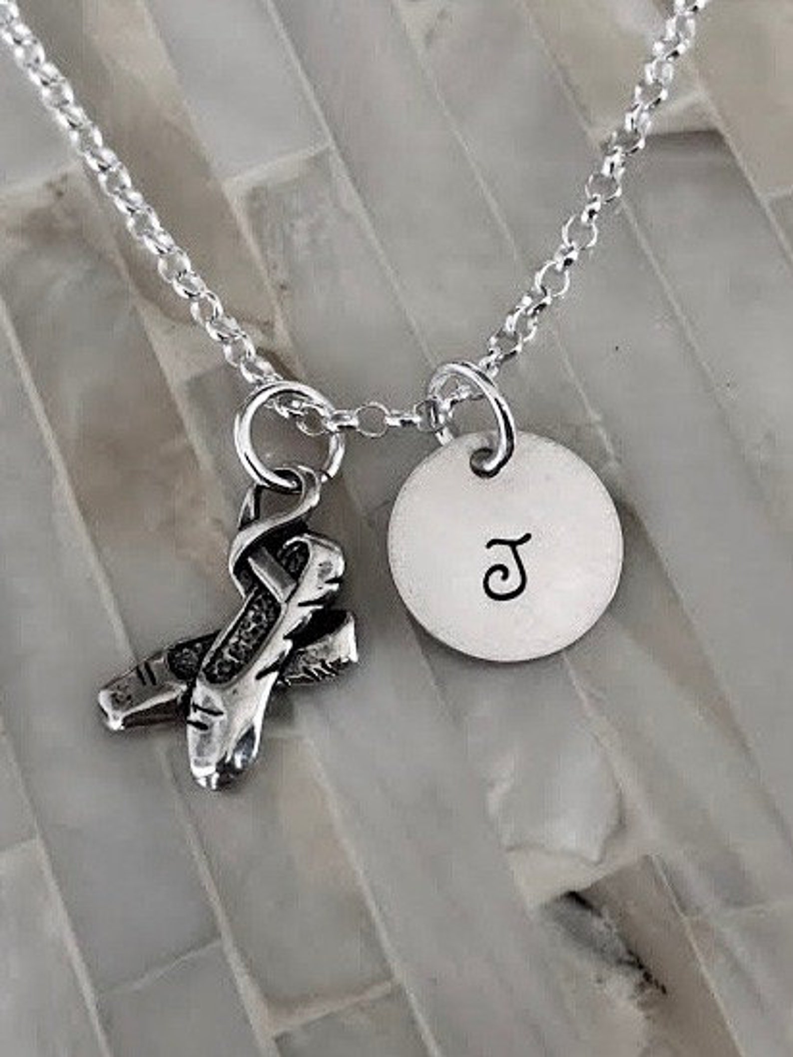 ballet initial necklace- personalized tap dancer gift- sterling silver- ballerina jewelry- recital gift- dance coach- ballet sli