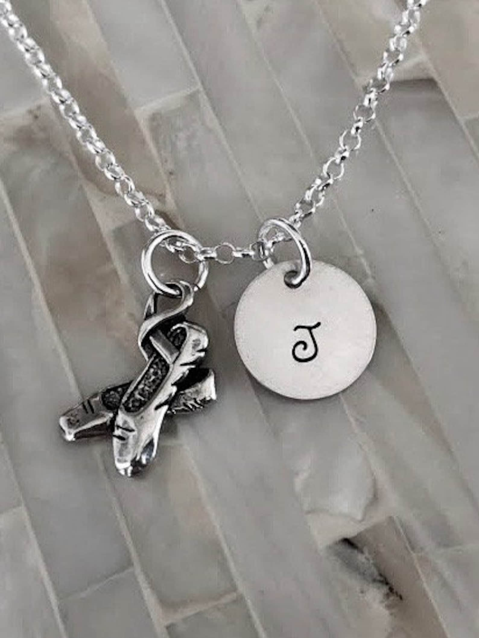 ballet initial necklace- personalized tap dancer gift- sterling silver- ballerina jewelry- recital gift- dance coach- ballet sli