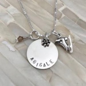 Personalized Ice Skate Necklace- Figure Skater Gift- Name Necklace- Team Gift- Coach Gift- Ice Skate Charm- Sterling Silver
