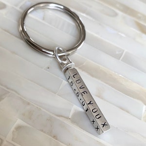 Couples Personalized Keychain-  Four Sided Name Bar- Anniversary Gift- Wedding Date- Custom Key Chain- Valentine&#39;s Day Gift- Sterling Silver