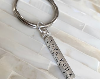 Couples Personalized Keychain-  Four Sided Name Bar- Anniversary Gift- Wedding Date- Custom Key Chain- Valentine's Day Gift- Sterling Silver